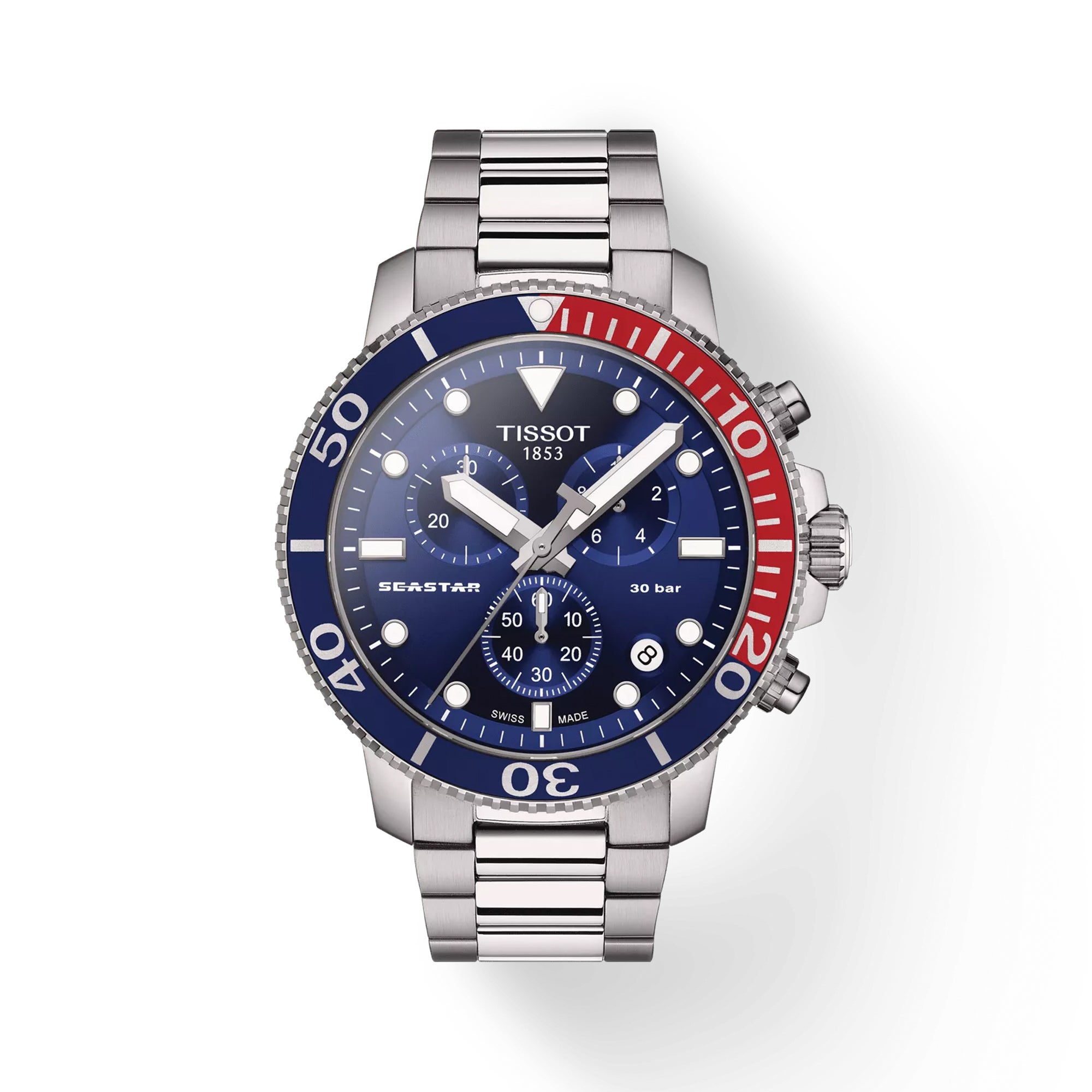Men's Seastar 1000 Chronograph Stainless Steel Watch, Red/Blue Dial