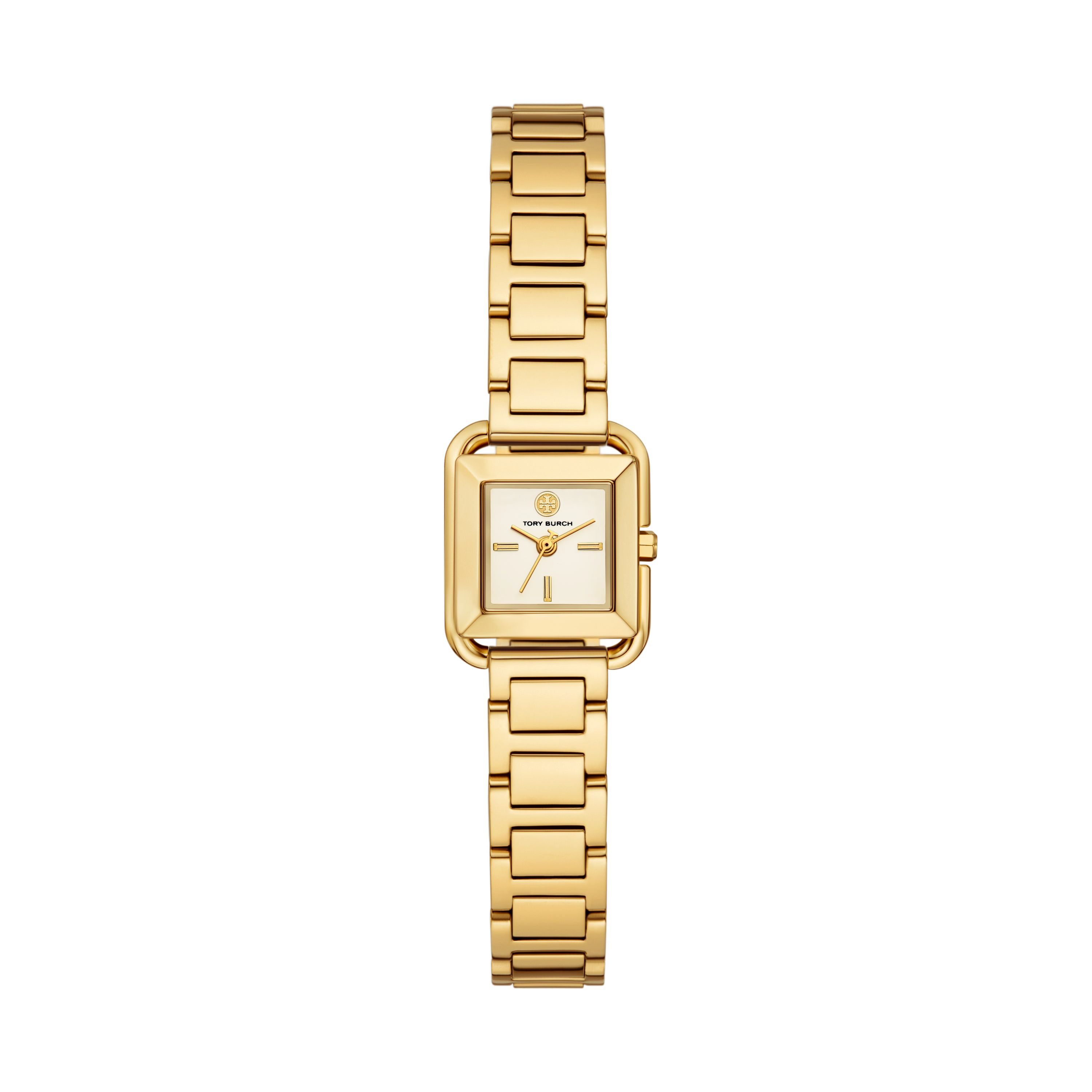 Ladies Mini Kira Gold-Tone Stainless Steel Square Watch Ivory Dial